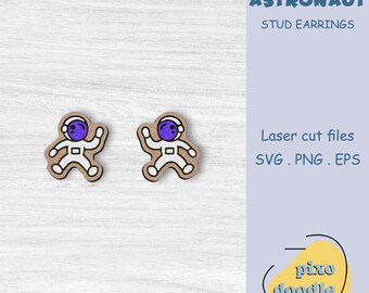 Astronaut earrings SVG file | Space stud earring glowforge ready laser cut file