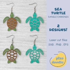 Archivo SVG de pendientes de tortuga marina / Océano, vida marina, verano, lindos pendientes colgantes de tortuga marina, archivo de corte láser listo para Glowforge / Archivo láser de pendientes