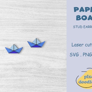Papieren boot stud oorbellen SVG-bestand | Origamipapieren scheepsoorbel glowforge klaar lasergesneden bestand