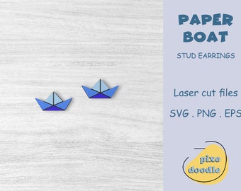 Paper boat stud earrings SVG file | Origami paper ship earring glowforge ready laser cut file