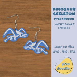 Dinosaurusskelet oorbellen SVG-bestand | Vliegend dinosaurusskelet, fossiel gelaagde hangoorbellen glowforge klaar lasergesneden bestand