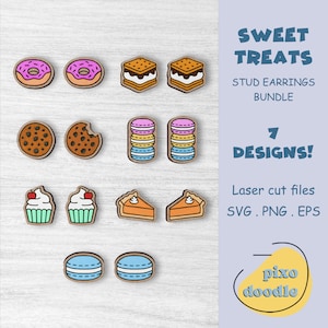 Pacote SVG de brincos de doces | Brincos de doces, biscoitos, smore, macaron, tortas, cupcakes, donuts, arquivos prontos para corte a laser Glowforge