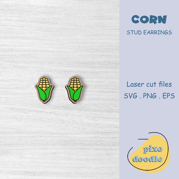 Corn earrings SVG file | Cute corn, vegetables stud earrings glowforge ready laser cut file