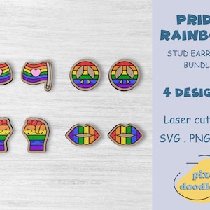 Fichier SVG de boucles d'oreilles de fierté arc-en-ciel | Fierté LGBT, boucles d'oreilles drapeau arc-en-ciel, fichier découpé au laser, prêt à briller forge