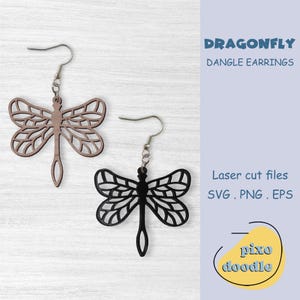 Dragonfly earrings SVG file | Elegant dragonfly dangle earrings glowforge ready laser cut file | Earrings laser file