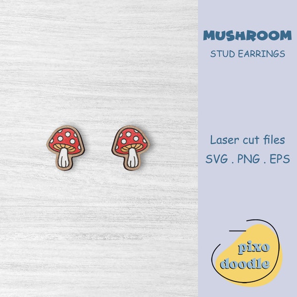 Mushroom stud earrings SVG file | Camping, forest, mushroom glowforge ready laser engraved earrings digital file