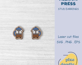 French press earrings SVG file | Coffee, Barista, Coffee maker, Coffee lover stud earrings glowforge ready laser cut file