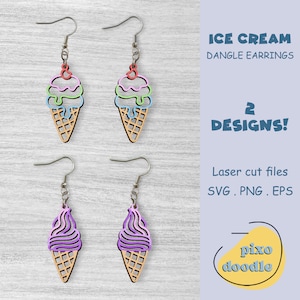 File SVG per orecchini a forma di gelato / Orecchini pendenti estivi, da spiaggia, carini, a forma di gelato, pronti per il taglio laser Glowforge / File laser per orecchini