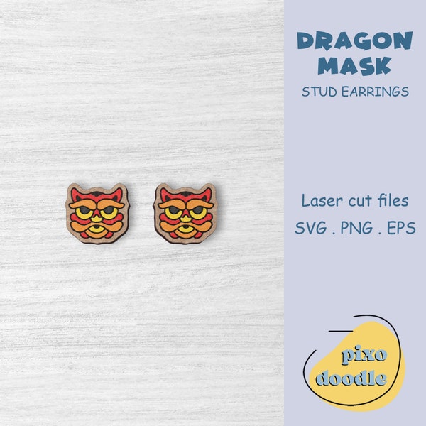 Dragon mask earrings SVG file | Chinese new year, Chinese dragon mask stud earrings glowforge ready laser cut file