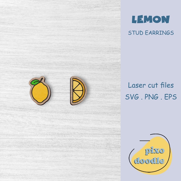 Lemon earrings SVG file | Cute fruits, lemon, lemon slice stud earrings glowforge ready laser cut file