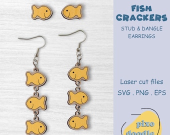 Fish crackers earrings SVG file | Fish crackers stud & dangle earrings glowforge ready laser cut file