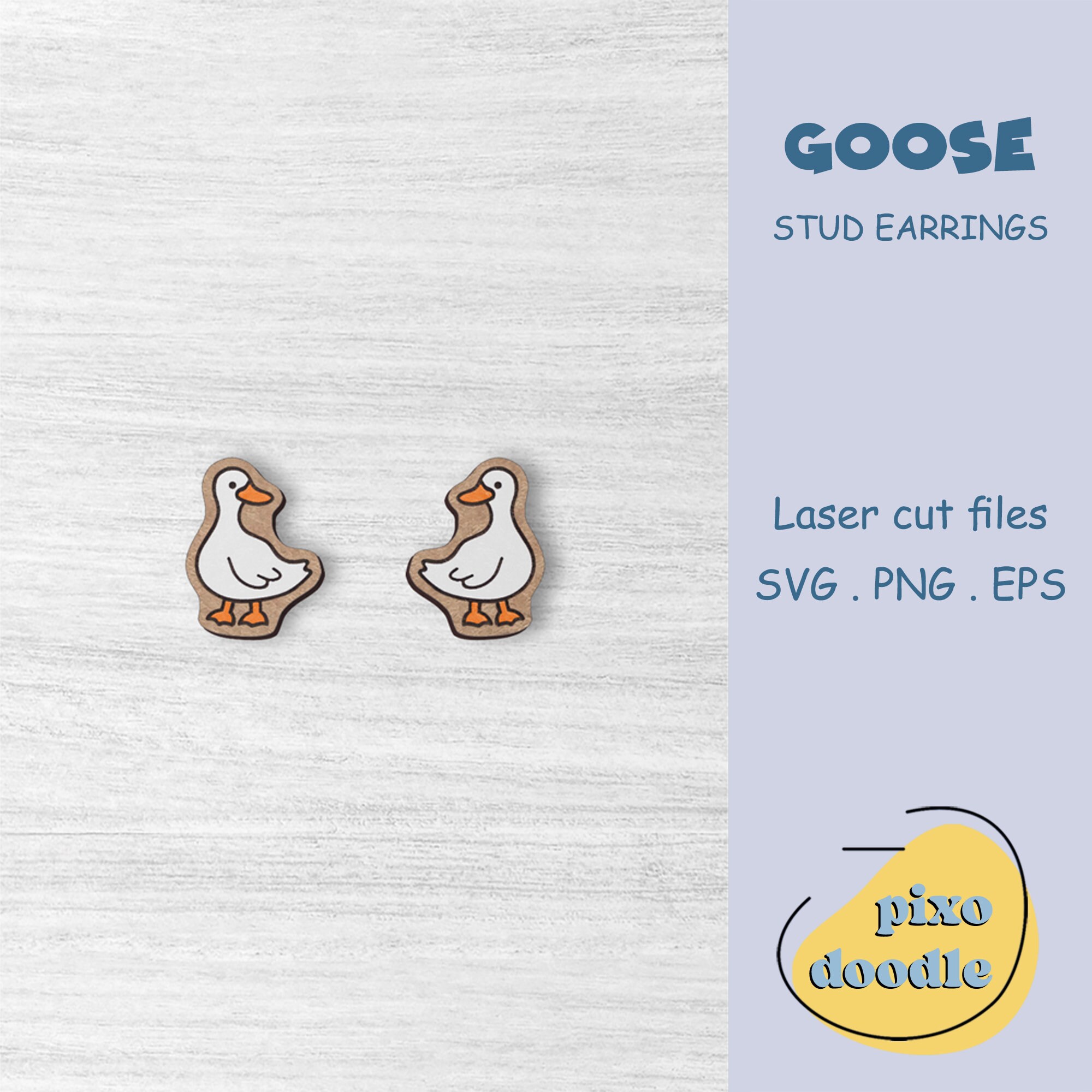 Archivo SVG de pendientes de ganso / Lindos pendientes de ganso y pájaro con forma de botón, archivo de corte láser listo para Glowforge