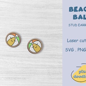 Beach ball stud earrings SVG file | Summer beach earring glowforge ready laser cut file