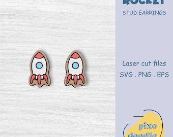 Rocket earrings SVG file | Space, spacecraft, spaceship stud earring glowforge ready laser cut file