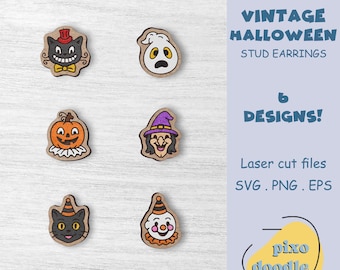 Vintage halloween earrings SVG file | Cute Halloween stud earrings Glowforge tested laser cut file