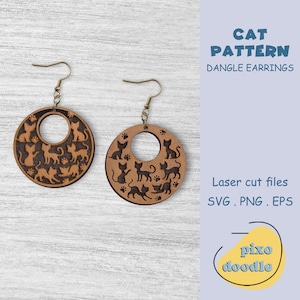Cat pattern earrings SVG | Cute cats and paws dangle earrings glowforge ready laser cut file