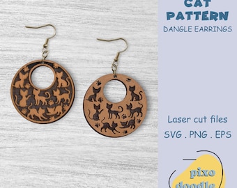 Kattmönsterörhängen SVG | Söta katter och tassar dingelörhängen glowforge klar laserskuren fil