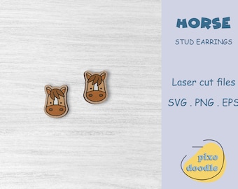 Cute horse stud earrings SVG file | Farm animal earring glowforge ready laser cut file