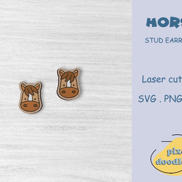 Cute horse stud earrings SVG file | Farm animal earring glowforge ready laser cut file