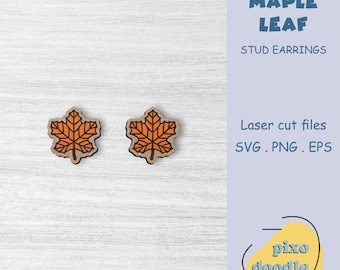 Maple leaf earrings SVG file | Fall, autumn, leaf stud earrings glowforge ready laser cut file