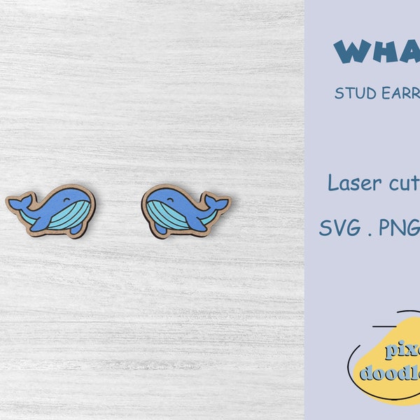 Cute whale stud earrings SVG file | Kawaii sea animals earring glowforge ready laser cut file | Ocean life earrings digital file