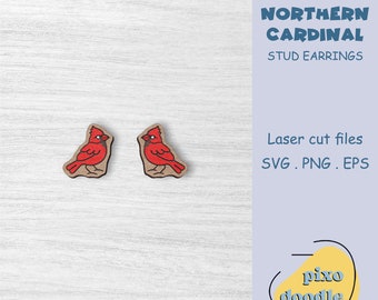 Cardinal earrings SVG file | Northern cardinal, red cardinal, cute bird stud earrings glowforge ready laser cut file