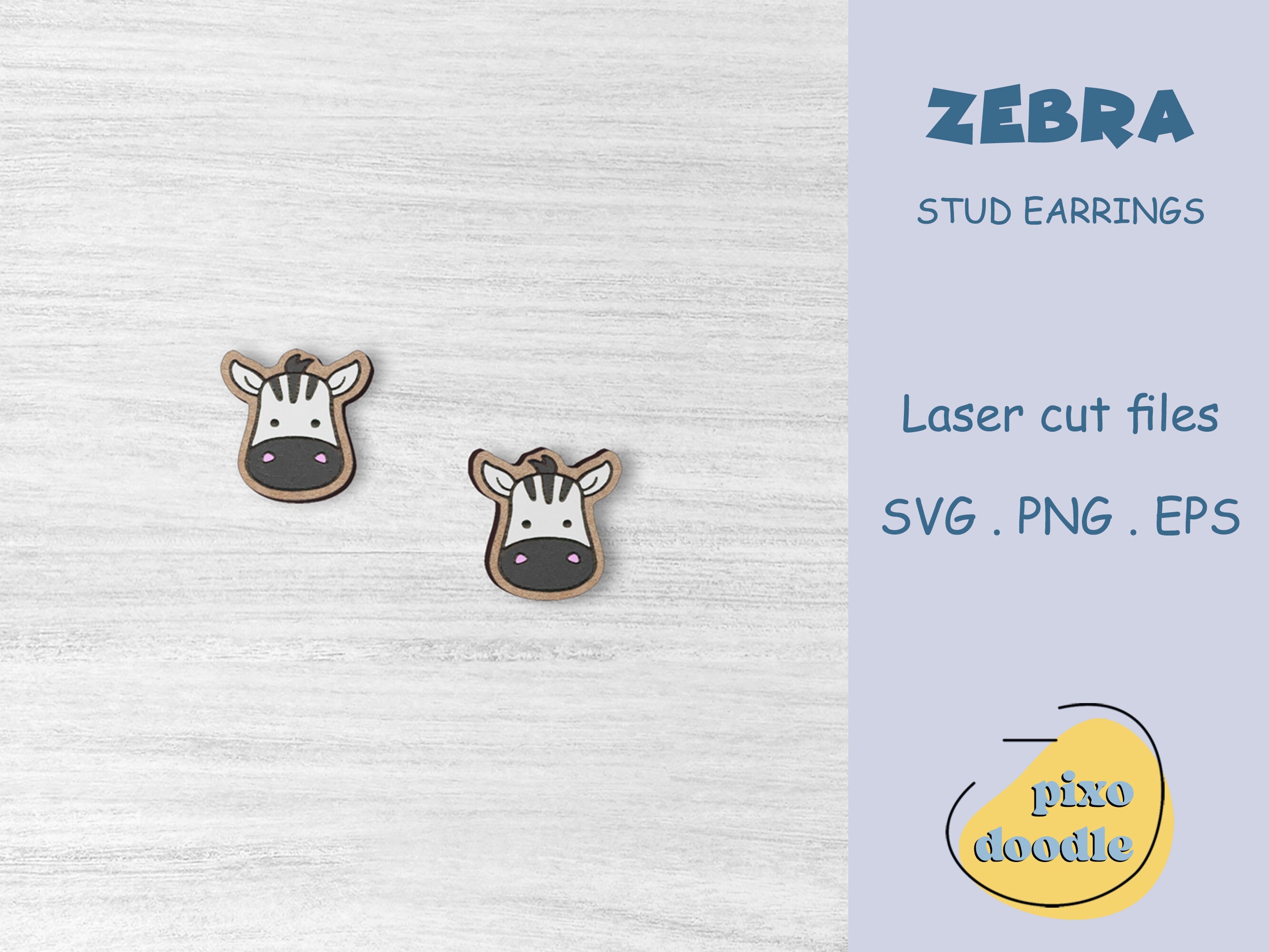 Cute zebra stud earrings SVG file | Safari animal earrings glowforge ready laser cut file