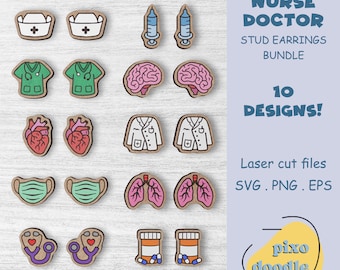 Nurse Doctor earrings SVG bundle | Medical themed, hospital, organs stud earrings glowforge ready laser cut file