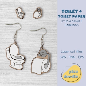 Toilet- en toiletpapier oorbellen SVG-bestand | Leuke, grappige studs en bungeloorbellen glowforge klaar lasergesneden bestand | Oorbellen laserbestand