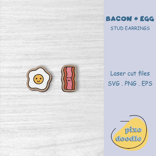 Kawaii bacon and egg earrings SVG file | Cute breakfast, bacon and egg, perfect match stud earrings glowforge ready laser cut file