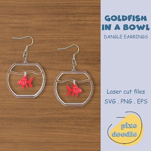 Fish in a bowl earrings SVG file | Goldfish in a glass bowl dangle earrings glowforge ready laser cut file | Earrings laser file