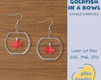 Fish in a bowl earrings SVG file | Goldfish in a glass bowl dangle earrings glowforge ready laser cut file | Earrings laser file