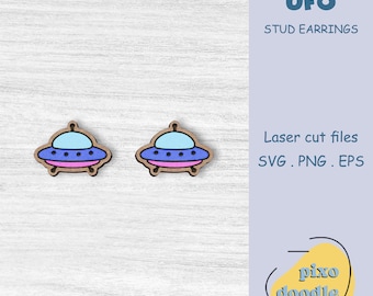 Ufo spaceship earrings SVG file | Space, spacecraft stud earring glowforge ready laser cut file