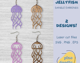 Jellyfish earrings SVG file | Ocean, sea life, summer, cute jellyfish dangle earrings glowforge ready laser cut file | Earrings laser file