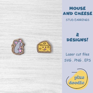 Archivo SVG de pendientes de ratón y queso / Archivo de corte láser listo para Glowforge para pendientes de botón que combinan a la perfección