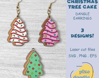 Archivo SVG para pendientes de pastel con forma de árbol de Navidad / Pastel de aperitivo con forma de árbol de Navidad, pendientes colgantes de galleta navideña listos para corte láser Glowforge
