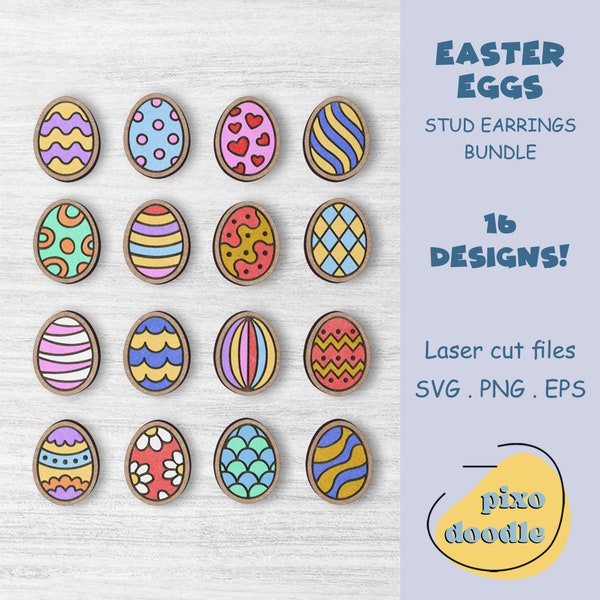 Pendientes de huevos de Pascua paquete SVG / Pendientes de sementales de Pascua archivo de corte láser listo para forjar brillantina