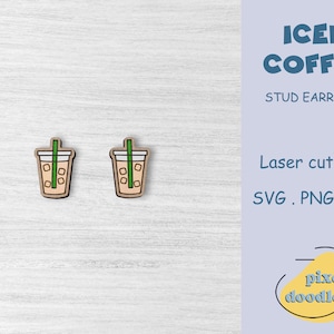 Iced coffee stud earrings SVG file | Coffee cup earring glowforge ready laser cut file