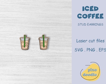 Iced coffee stud earrings SVG file | Coffee cup earring glowforge ready laser cut file