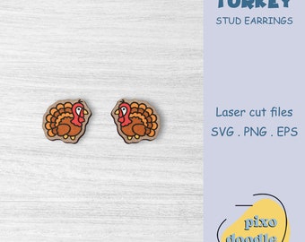 Turkey earrings SVG file | Thanksgiving turkey, cute turkey stud earrings glowforge ready laser cut file