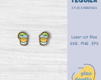 Tequila earrings SVG file | Tequila shot, Mexican cuisine stud earrings glowforge ready laser cut file