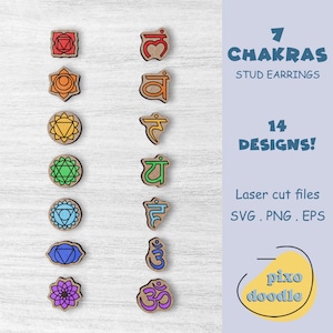 Chakra earrings SVG bundle | 7 Chakras, Yoga earrings glowforge ready laser cut file