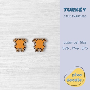 Simple turkey earrings SVG file | Thanksgiving turkey, cute turkey stud earrings glowforge ready laser cut file