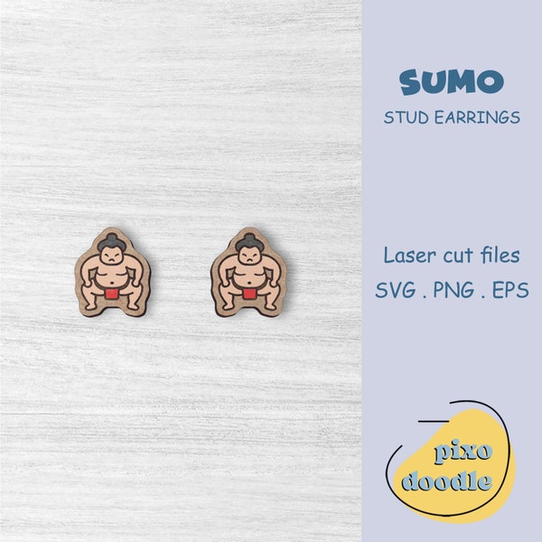 Sumo earrings SVG file | Japan, Japanese culture, cute rikishi, sumo wrestler stud earrings glowforge ready laser cut file