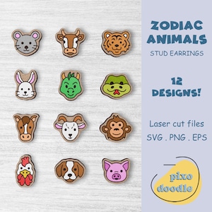 Chinese Zodiac Animals Earrings SVG Bundle Chinese Culture, Chinese