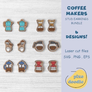 Coffee earrings SVG bundle | Coffee makers, Barista, Dripper, Pour over, French press stud earrings glowforge ready laser cut file