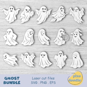 Halloween Geister Bundle SVG | 15 Gespenster Hänge Laser Cut File | Glowforge Geist Bundle SVG | Halloween Zeichen schnitt datei