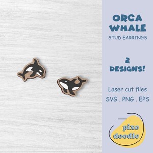 Orca whale earrings SVG file | Kawaii sea animals, killer whale stud earring glowforge ready laser cut file | Ocean earrings digital file