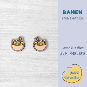 Brincos de ramen arquivo SVG | Cultura japonesa, tigela de ramen com brincos de pino de hashis glowforge arquivo de corte a laser pronto