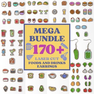 Mega foods drinks earrings SVG bundle | 170+ foods drinks stud and dangle earrings glowforge ready laser cut file | Earrings laser file